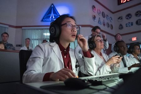 Carolyn Wilson, Mary Louise Rempfer, and Jimmy O. Yang in Space Force: The Launch (2020)