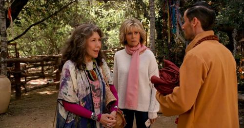 Lily Tomlin, Jane Fonda and Christian Barillas in The Retreat and Grace and Frankie