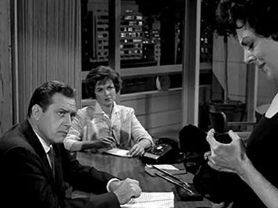 Raymond Burr, Barbara Hale, and Lori March in Perry Mason (1957)