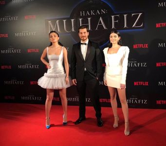 Çagatay Ulusoy, Hazar Ergüçlü, and Ayça Aysin Turan at an event for The Protector (2018)