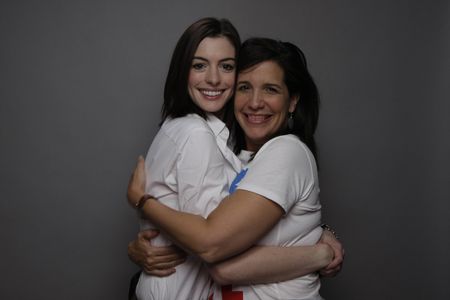Anne Hathaway and Sue Kramer, director of the youvote campaign