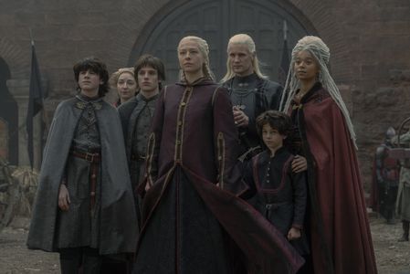 Elliot Grihault, Matt Smith, Harry Collett, Emma D'Arcy, and Phoebe Campbell in House of the Dragon (2022)
