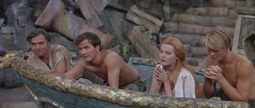 James Mason, Pat Boone, Arlene Dahl, and Peter Ronson in Journey to the Center of the Earth (1959)