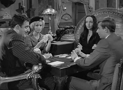 John Astin, Peter Brooks, Carolyn Jones, and Cynthia Pepper in The Addams Family (1964)