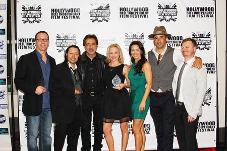 The cast of Here's Jane with actor Joe Mantegna, at the Hollywood Reel Independent Film Festival. L-R. Paul WIttmann, Ca