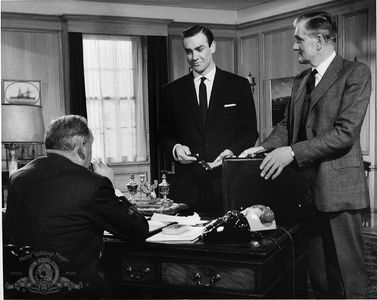 Sean Connery, Desmond Llewelyn, and Bernard Lee in From Russia with Love (1963)