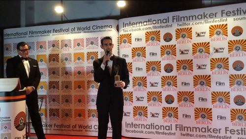 Marcos Mateo Ochoa winning Best Supporting Actor in a Feature for 'Wild in Blue' at the Berlin International Film Festiv