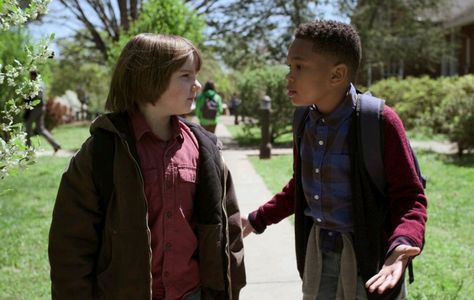 A still of Ja' Siah Young and Griffen Robert Faulkner while filming Raising Dion Season 2.