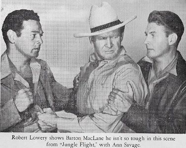 Robert Kent, Robert Lowery, and Barton MacLane in Jungle Flight (1947)