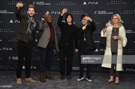 Troy Baker, Tommie Earl Jenkins, Norman Reedus, Hideo Kojima and Lindsay Wagner attend Fractured Worlds: The Art of DEAT