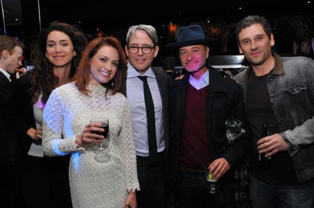 (L-R) Mozhan Marnò, Roxanna Hope Radja, Matthew Broderick and Fisher Stevens attend the after party for the Second Stage