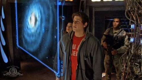 Jamil Walker Smith, Jennifer Spence, and David Blue in Stargate Universe (2009)