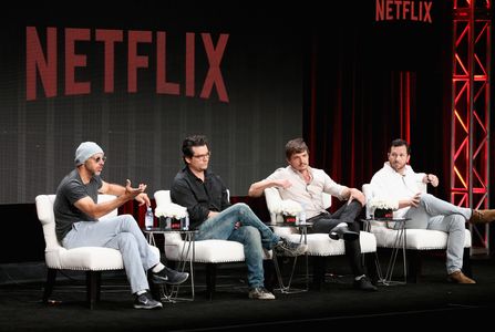 Pedro Pascal, Wagner Moura, Eric Newman, and José Padilha at an event for Narcos (2015)