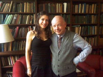 Juliette Bennett with Wallace Shawn on the set of 