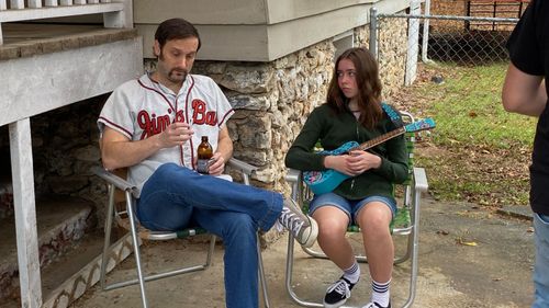 Josh Mancuso and Amber Rothberg on the set of It's Alright Now