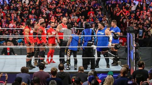 Rey Mysterio, Jeff Hardy, Mike 'The Miz' Mizanin, Joe Seanoa, Fergal Devitt, Drew Galloway, and Adam Scherr in WWE Survi