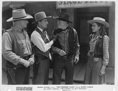 Tom London, Bud Geary, Joe McGuinn, and Linda Stirling in The Cherokee Flash (1945)