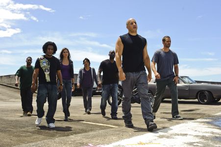 Vin Diesel, Sung Kang, Tyrese Gibson, Paul Walker, Tego Calderon, Don Omar, and Gal Gadot in Fast Five (2011)