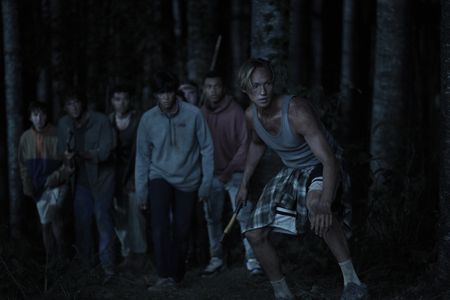 Charles Alexander, Miles Gutierrez-Riley, Nicholas Coombe, Reed Shannon, and Zack Calderon in The Wilds: Day 42/15 (2022
