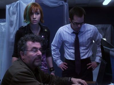 Saul Rubinek, Neil Grayston, and Allison Scagliotti in Warehouse 13 (2009)