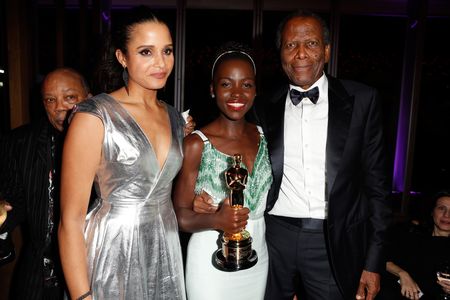 Sidney Poitier, Quincy Jones, Sydney Tamiia Poitier, and Lupita Nyong'o at an event for The Oscars (2014)