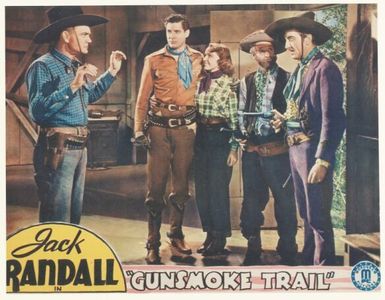 Ted Adams, Jack Randall, Al St. John, Louise Stanley, and Harry Strang in Gunsmoke Trail (1938)