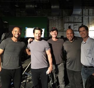 On the set with Mark Wahlberg; project directed by Peter Berg.