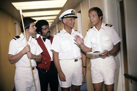 Fred Grandy, Bernie Kopell, Ted Lange, and Gavin MacLeod in The Love Boat (1977)