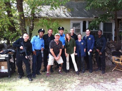 Thomas Rivas, Nick Searcy, Sarah Jane Morris, JR Hatchett and fellow officers, swat team, and CSI