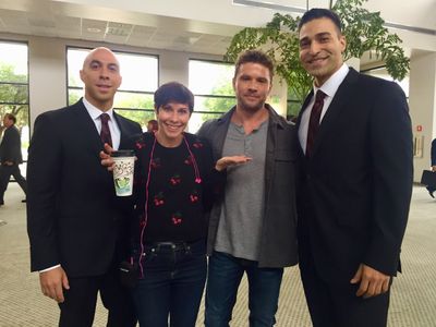 Kila Packett, Jessica Lowery, Ryan Phillippe, and Nelson Grande on the set of 