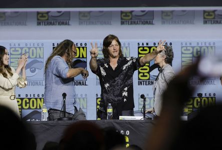 Norman Reedus, Melissa McBride, Greg Nicotero, and Angela Kang at an event for The Walking Dead (2010)