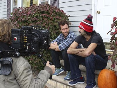 Cameron Schmucker (camera), Ryan Churchill and Nick Greco on the set of The 60 Yard Line