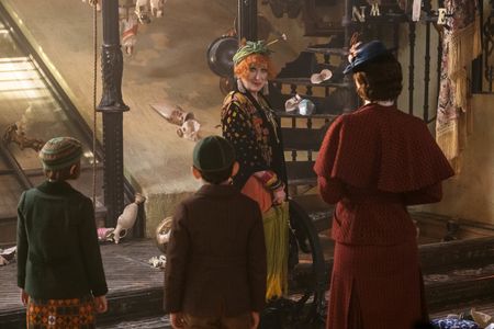 Meryl Streep, Emily Blunt, Pixie Davies, and Nathanael Saleh in Mary Poppins Returns (2018)