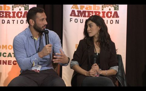 Yasmine Al-Bustami and Myles Amine at Arab America Foundation Summit (2021)