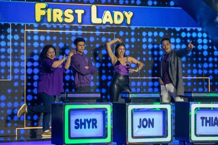 Thia Thomalla, Shyr Valdez, Pancho Magno, and Jon Lucas in Family Feud Philippines (2022)