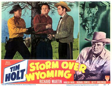 Mike Ragan, Tim Holt, Richard Martin, and Noreen Nash in Storm Over Wyoming (1950)