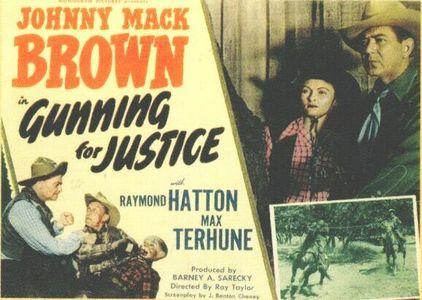 Johnny Mack Brown, Evelyn Finley, Raymond Hatton, Max Terhune, and Elmer in Gunning for Justice (1948)