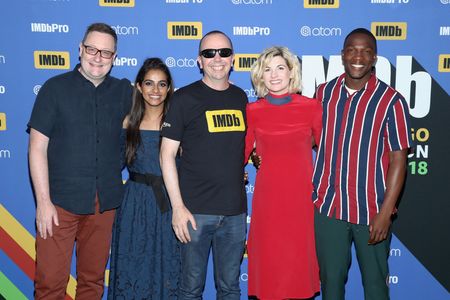 Col Needham, Chris Chibnall, Jodie Whittaker, Tosin Cole, and Mandip Gill at an event for Doctor Who (2005)