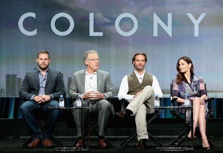 Carlton Cuse, Josh Holloway, Sarah Wayne Callies, and Ryan J. Condal at an event for Colony (2016)
