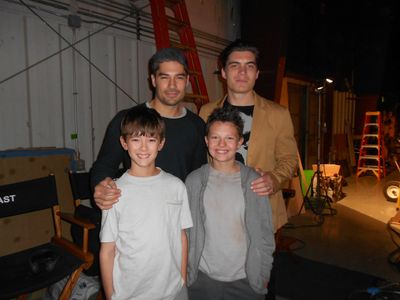 Dodge with D.J. Cotrona, Zane Holtz, and Joey Morris on the set of 