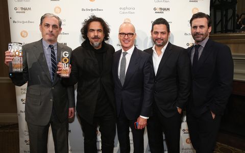 Michael Keaton, Alejandro G. Iñárritu, Jon Hamm, John Lesher, and Alexander Dinelaris