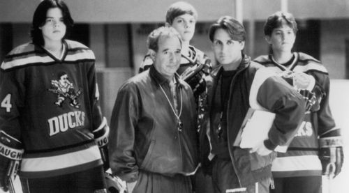 Emilio Estevez, Joshua Jackson, Vincent LaRusso, Elden Henson, and Michael Tucker in D2: The Mighty Ducks (1994)