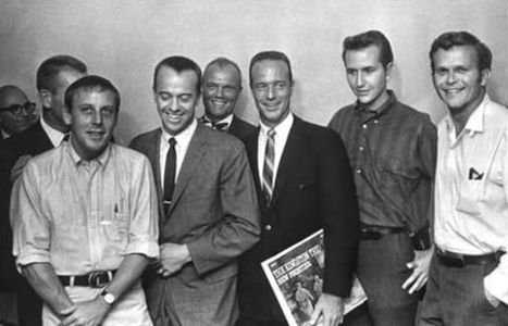 Scott Carpenter, John Glenn, Alan Shepard, John Stewart, The Kingston Trio, Bob Shane, and Nick Reynolds