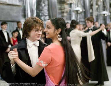 Daniel Radcliffe, Robert Pattinson, Katie Leung, and Shefali Chowdhury in Harry Potter and the Goblet of Fire (2005)