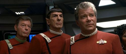 Leonard Nimoy, William Shatner, DeForest Kelley, and Nichelle Nichols in Star Trek VI: The Undiscovered Country (1991)