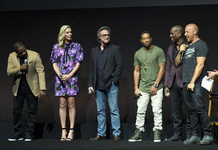 Charlize Theron, Kurt Russell, Vin Diesel, F. Gary Gray, Ludacris, and Tyrese Gibson at an event for The Fate of the Fur
