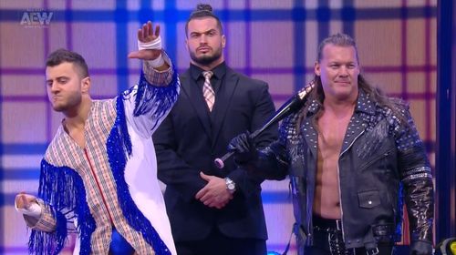 Chris Jericho, Michael Austin Wardlow, and Maxwell Friedman in All Elite Wrestling: Revolution (2021)