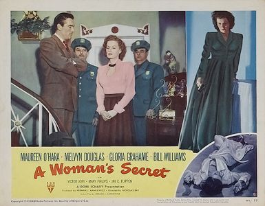 Maureen O'Hara, Gloria Grahame, Fred Aldrich, Guy Beach, and Rory Mallinson in A Woman's Secret (1949)