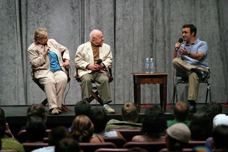 Director David Rotan speaking with Mickey Rooney and wife Jan Chamberlin Rooney during a Q&A appearance held at the Nort