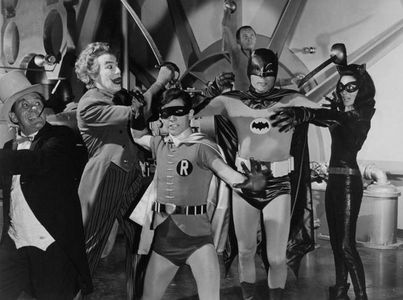 Adam West, Cesar Romero, Frank Gorshin, Burgess Meredith, Lee Meriwether, and Burt Ward in Batman (1966)